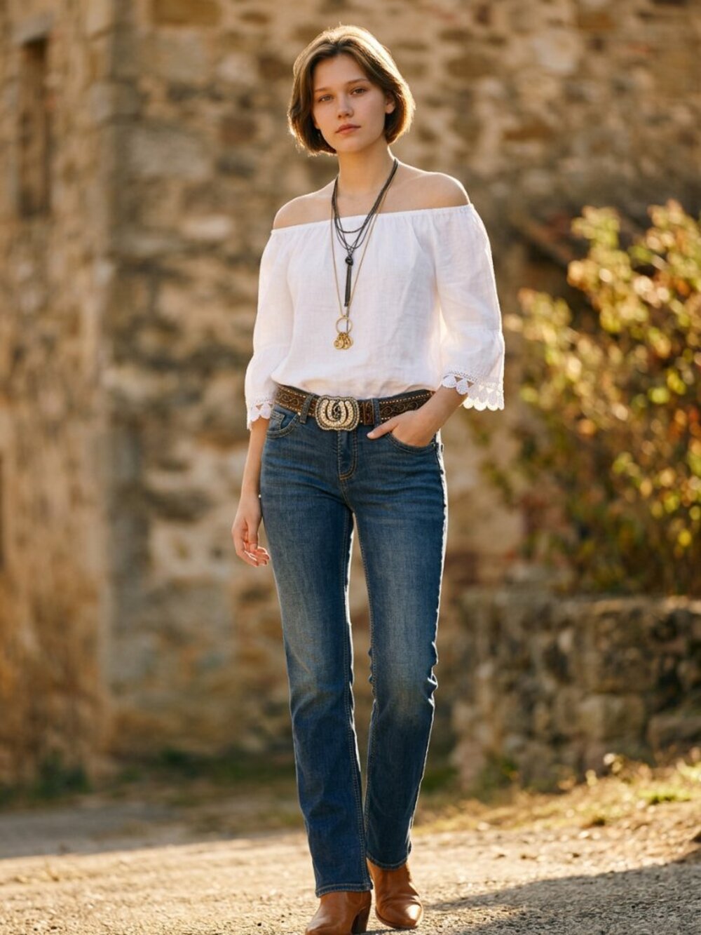 Terzo Millennio White Linen Peasant Top